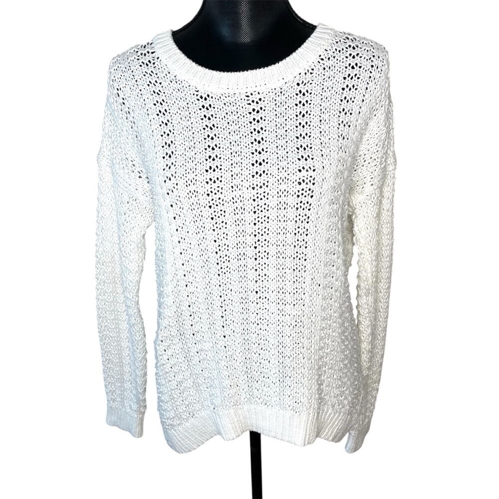 Vince Sweater Open Knit Crewneck Pullover Cotton White Size Small